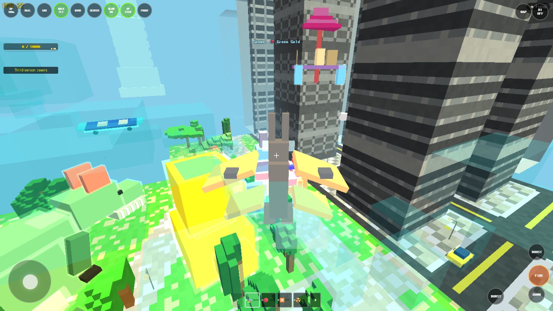 A live rail and camera view moving between Manhattan buildings and the waterfront.